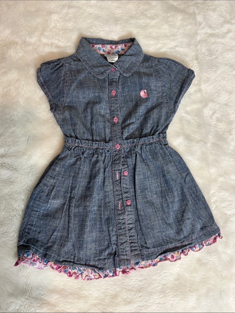 Carhartt Blue Chambray Button-Front Dress with Pink Accents